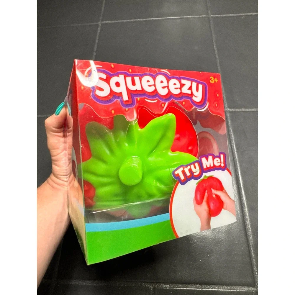 Squeeezy Strawberry Sensory Fidget Toy Red Squishy Stress Relief Poke Stretch